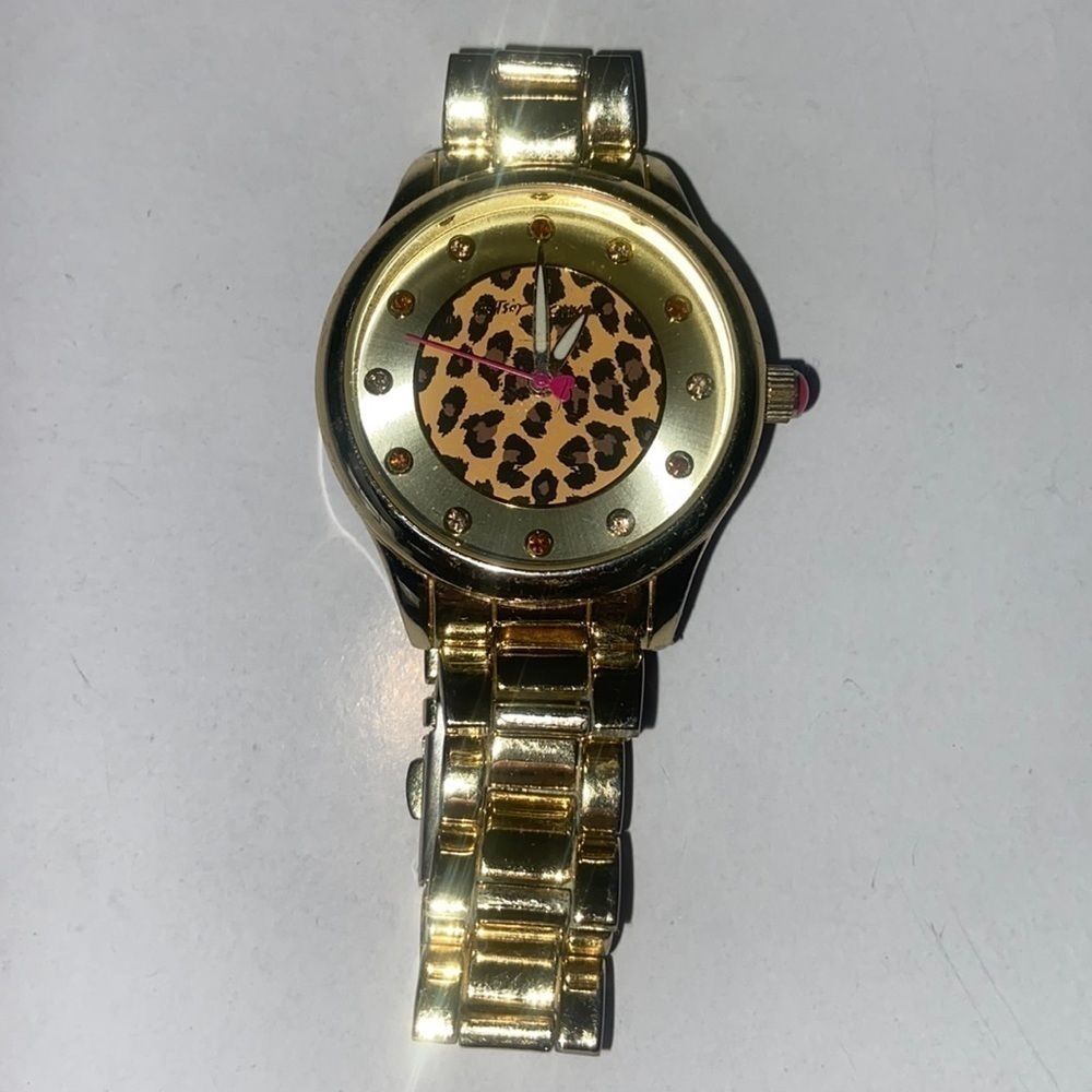 Betsey Johnson Gold Stainless Steel Watch With Animal Print